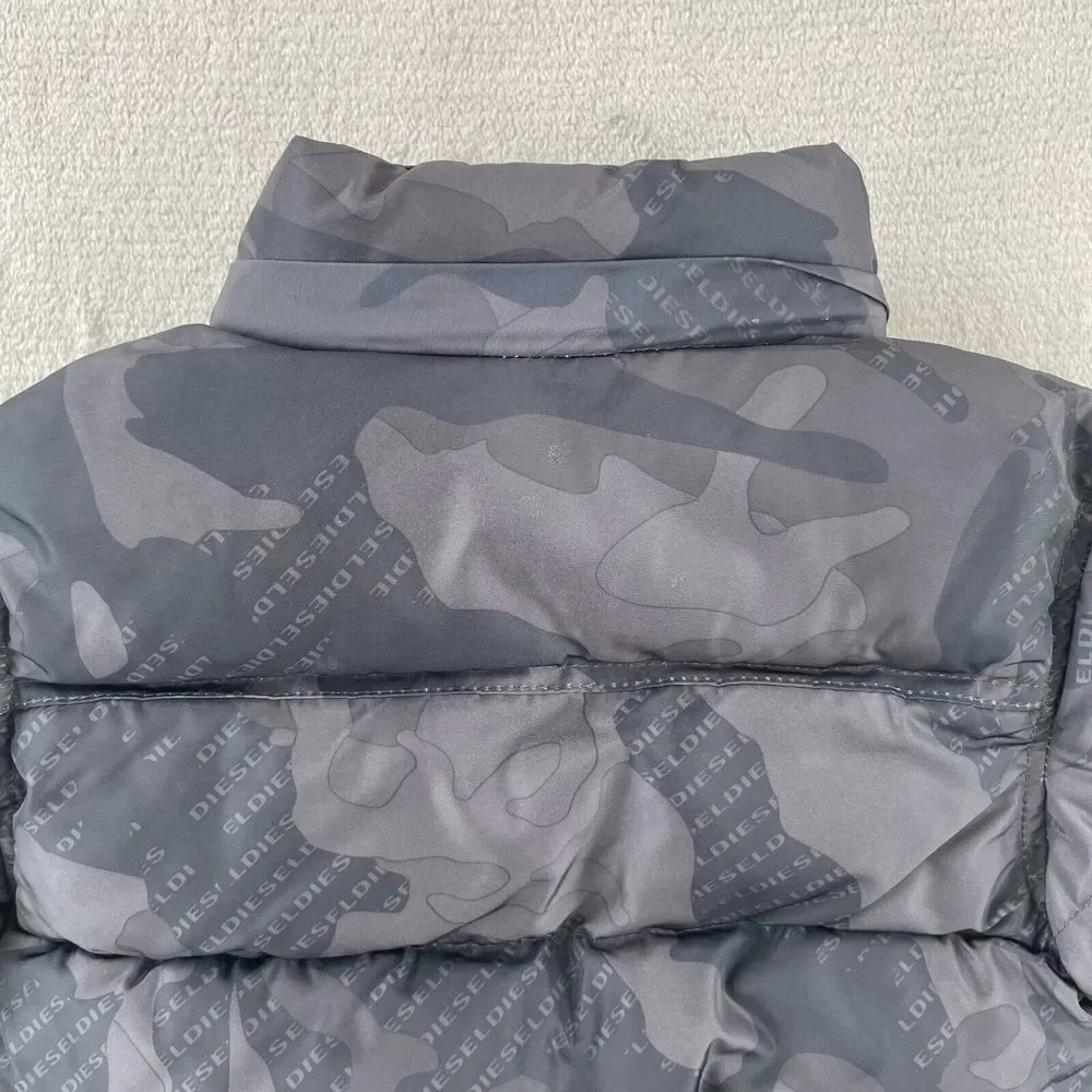 Diesel Jacket Boys 3T Black Camo Puffer‎ Zip Pockets Long Sleeve Button Up